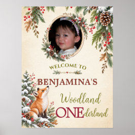 Vinter Skogsland ONEderland Foto Första Födelsedag Poster