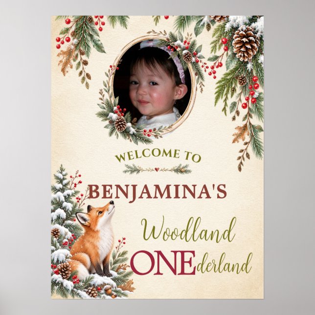 Vinter Skogsland ONEderland Foto Första Födelsedag Poster (Framsidan)