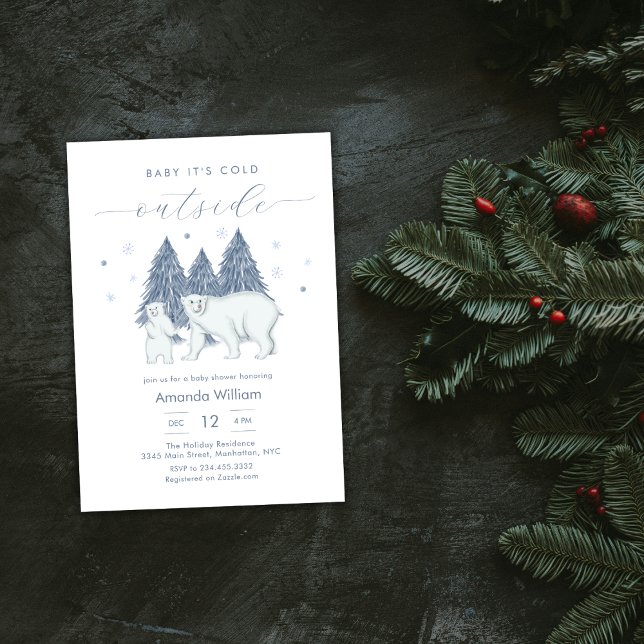 Vinter Skogsland Polarbarnsvisning Inbjudningar (Winter Woodland Polar Bear Baby Shower Invitation)