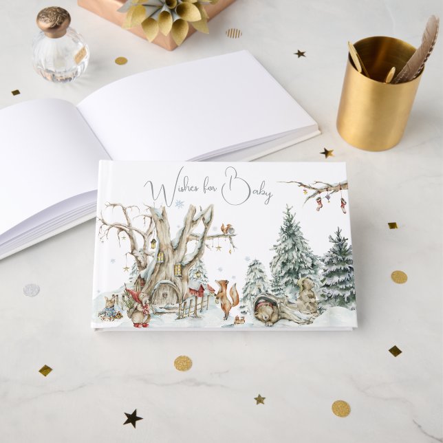 Vinter Skogslandskap | Baby Shower Gästböcker (Framsida öppen)