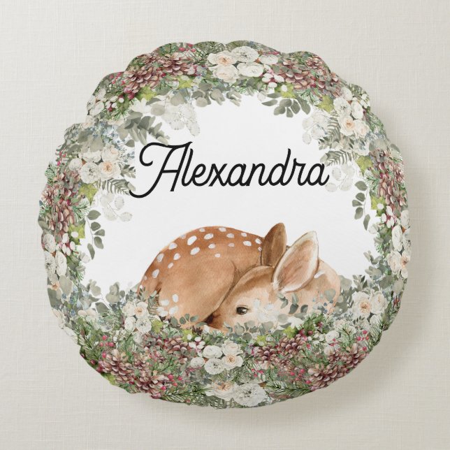 Vinter skogslandskap hjort Den vilda en  Rund Kudde (Framsidan)