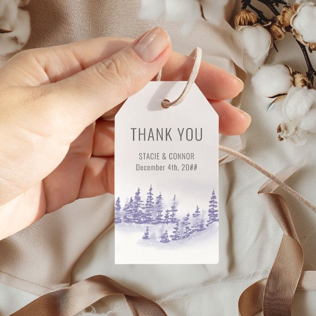 Vinter skogslavendel bröllopspresent tack presentetikett (Wedding Thank You Tags from my Winter Forest Lavender Wedding Collection)