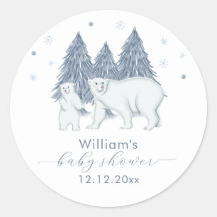 Vinter Skogsmark Älgpolare Baby Shower Runt Klistermärke