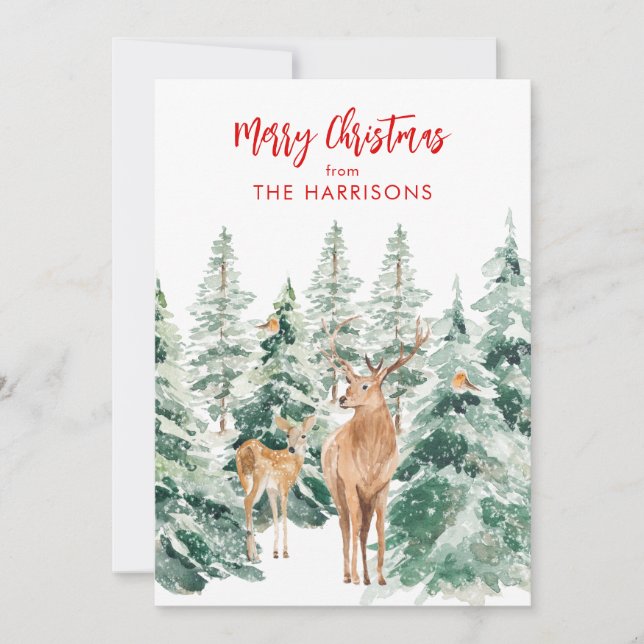 Vinter Skogsmark Hjort Glad Jul Högtidskort Julkort (Framsida)