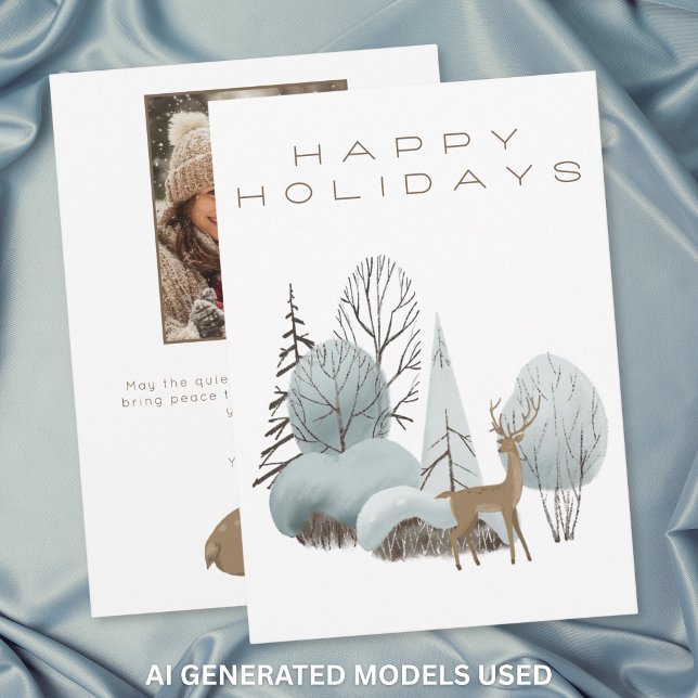 Vinter Skogsmark Land Hjulig Jul Fotografi Julkort (Winter Woodland Deer Happy Holidays Photo Holiday Card)
