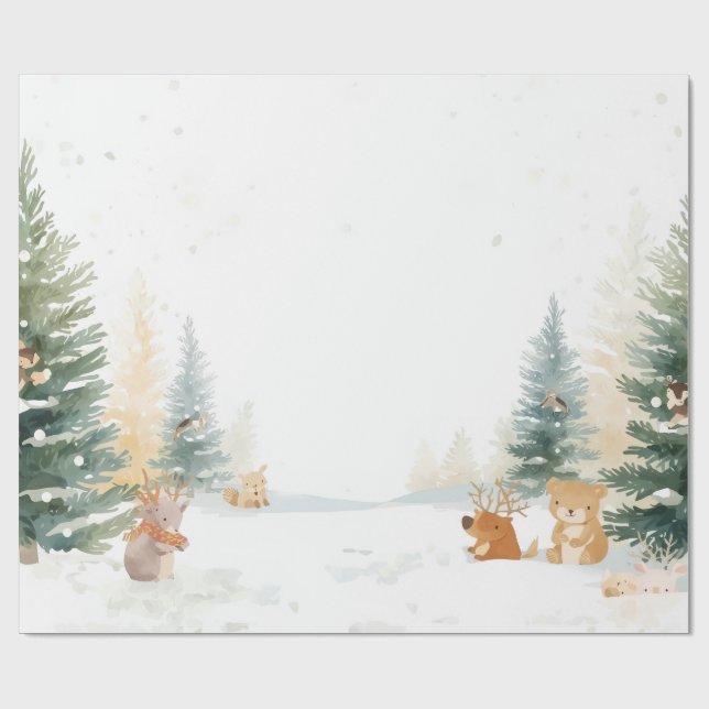 Vinter skogspresentpapper – Snöiga tallar Presentpapper (Platt)
