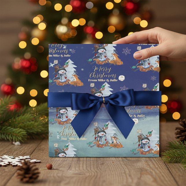 Vinter Skogsräv & Snöman Presentpapper  (Winter Woodland Fox & Snowman Wrapping Paper)