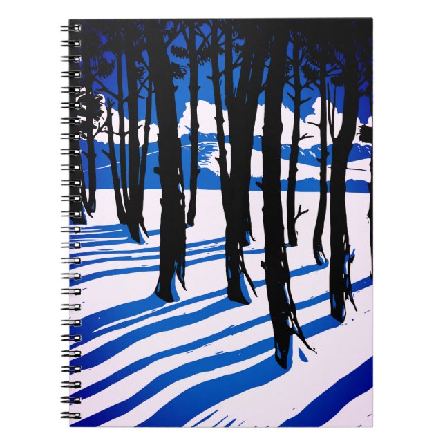 Vinter Skogsskuggor – Blå Minimal Natur Anteckningsbok (Framsidan)