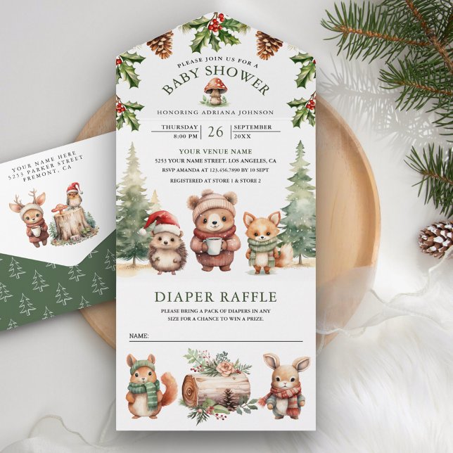 Vinter Skogsstuga Söta Djur Jul Baby Shower (Skapare uppladdad)
