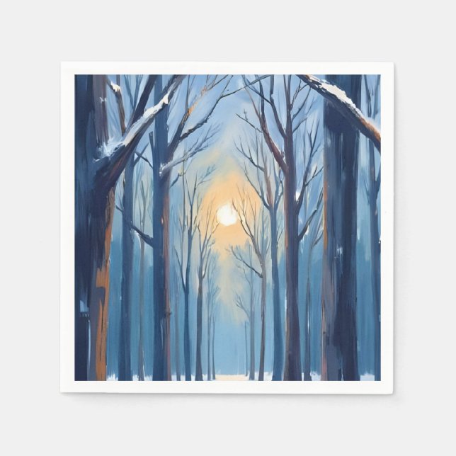 Vinter Skogsvattenfärg Träd Pappersservett (Framsidan)