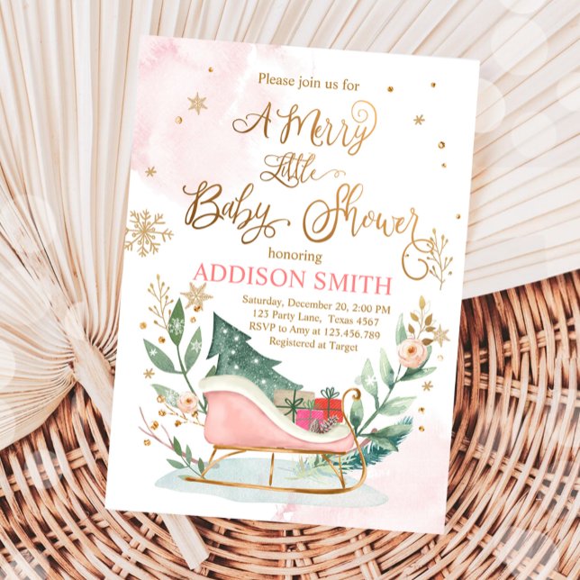 Vinter Sleigh jul Merry Little Baby Shower Inbjudningar (Skapare uppladdad)