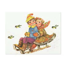 Vinter Sleigh Ride Vintage med vykort