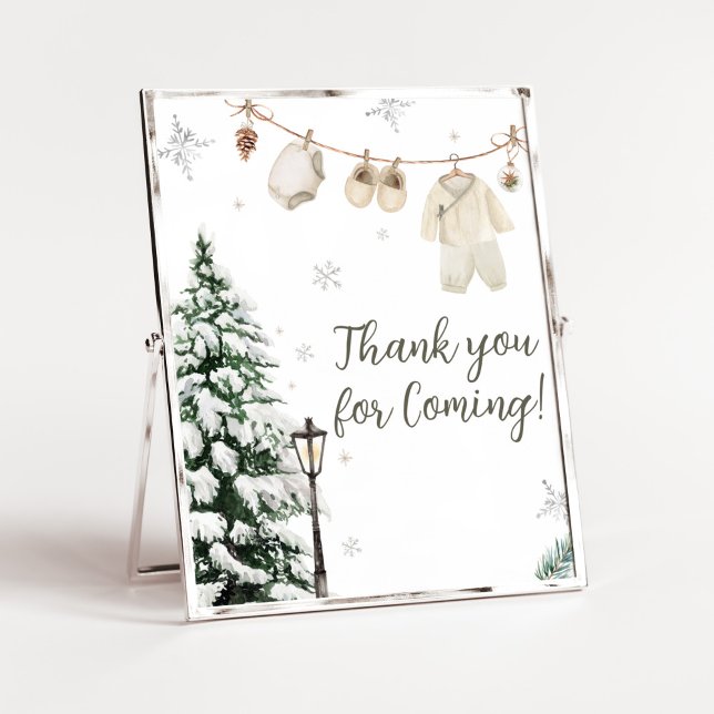 Vinter Små Babykläder Tack för att du kom Poster (Merry Little Winter Baby Clothes Baby Shower Thank you for Coming Sign)