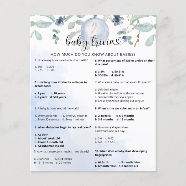 Vinter Snö Baby Fakta | Baby Shower Spel (Framsida)