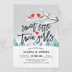 Vinter Snö Baby Shower Sweet Little Twin Girls Inbjudningar
