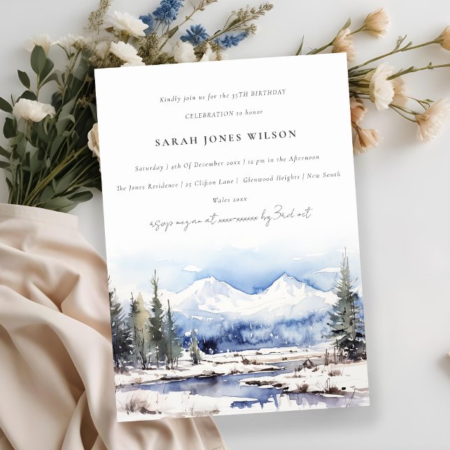 Vinter snö berg Skidlandskap Födelsedag Inbjudningar (Skapare uppladdad)