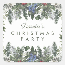 Vinter Snö Berries Gräs jul Personlig jul Fyrkantigt Klistermärke