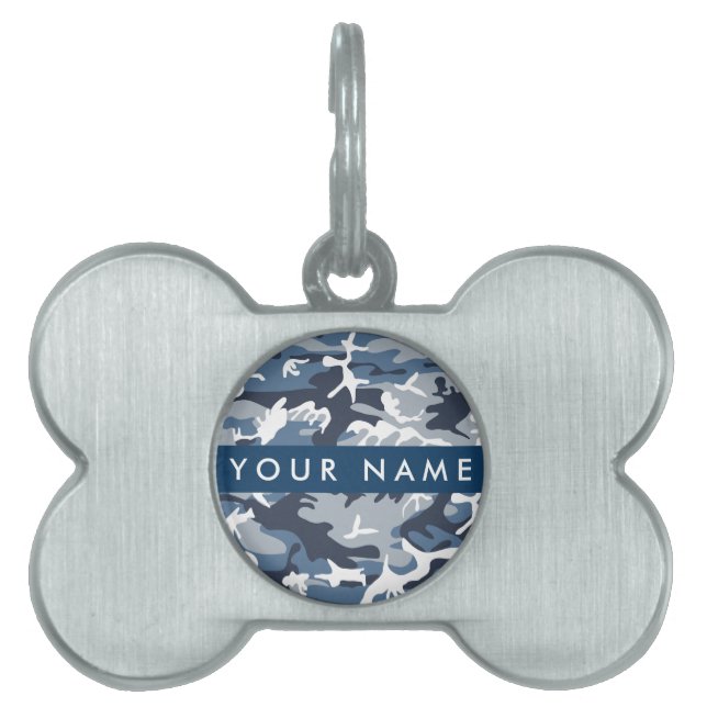 Vinter Snö Blå Kamouflage Ditt namn Anpassa ID-bricka Husdjur (Framsidan)