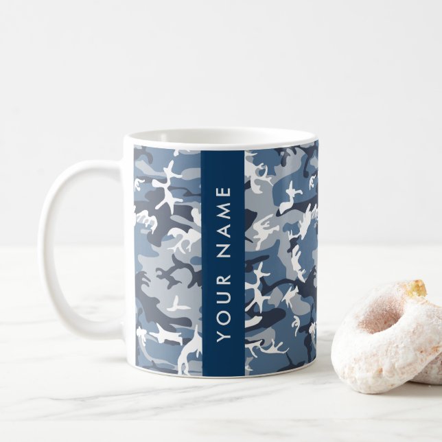 Vinter Snö Blå Kamouflage Ditt namn Anpassa Kaffemugg (Med munk)