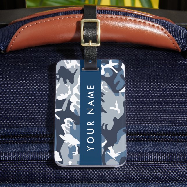 Vinter-Snö-blå kamouflage Ditt namn anpassar sig Bagagebricka (Framsida Insitu 2)