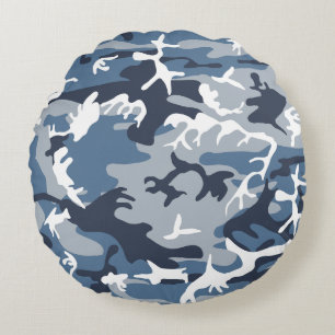 Vinter Snö Blue Camouflage, militär, armé Rund Kudde