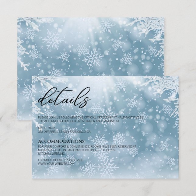 Vinter Snö Bröllopsdetaljkort Tack Kort (Fram/baksida)