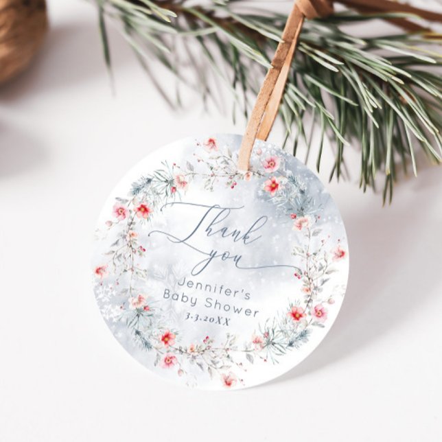 Vinter snö dammig blå Bär Tack Gåvor Etiketter (Skapare uppladdad)