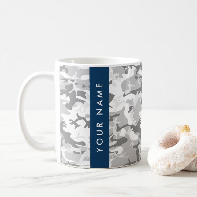Vinter Snö Grå Kamouflage Ditt namn Anpassa Kaffemugg (Med munk)