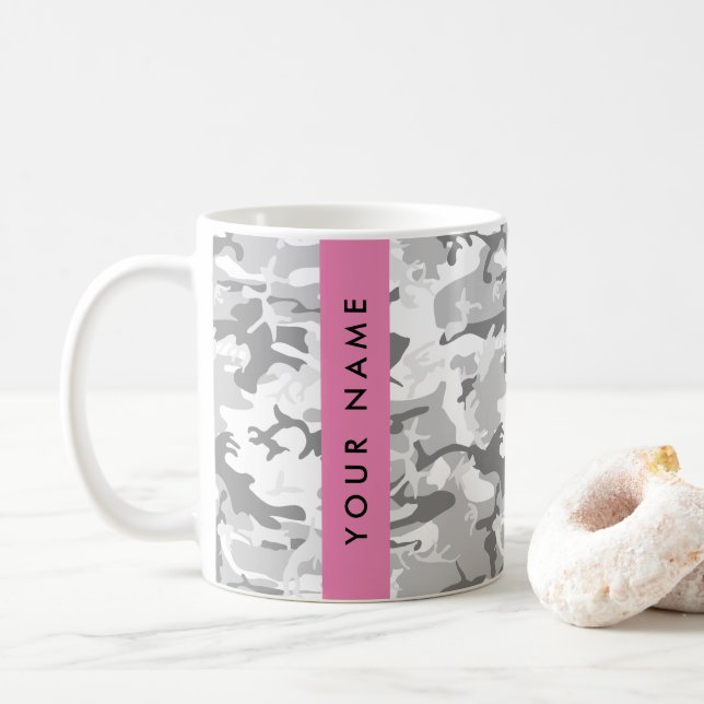 Vinter Snö Grå Kamouflage Ditt namn Anpassa Kaffemugg (Med munk)