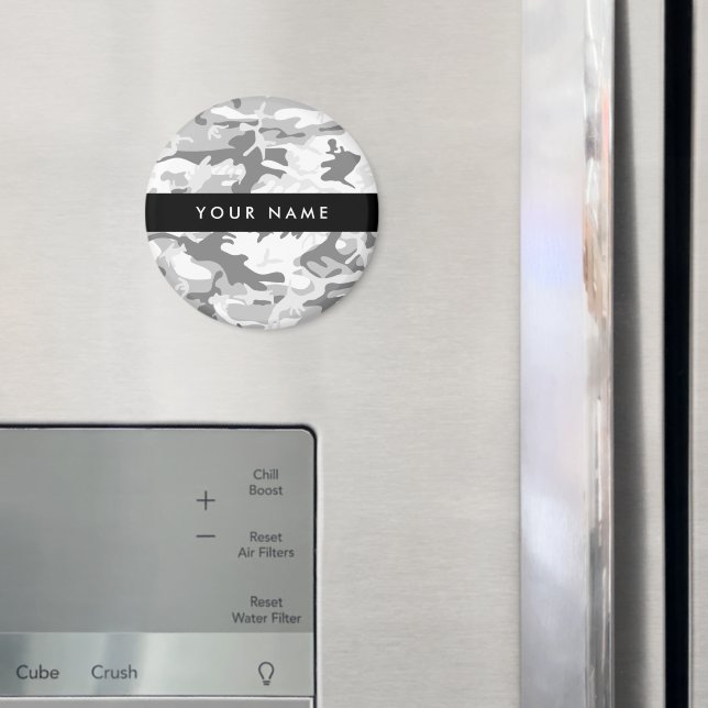 Vinter Snö Grå Kamouflage Ditt namn Anpassa Magnet (In Situ (Fridge))