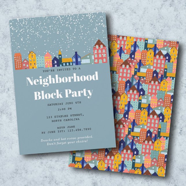 Vinter snö grannskapsblockfest inbjudningar (Winter Snow Neighborhood Block Party Invitation)