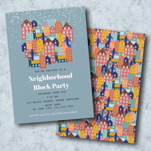 Vinter snö grannskapsblockfest inbjudningar (Winter Snow Neighborhood Block Party Invitation)