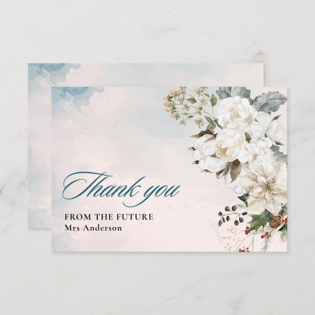 Vinter snö i kärlek, vit blommigt Möhippa Tack Kort (Fram/baksida)