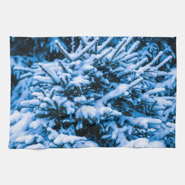 Vinter snö julgran kökshandduk (Horisontell)