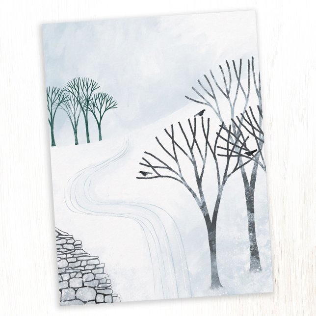 Vinter Snö Landskaps Konst Vykort (Winter snow landscape art postcard)