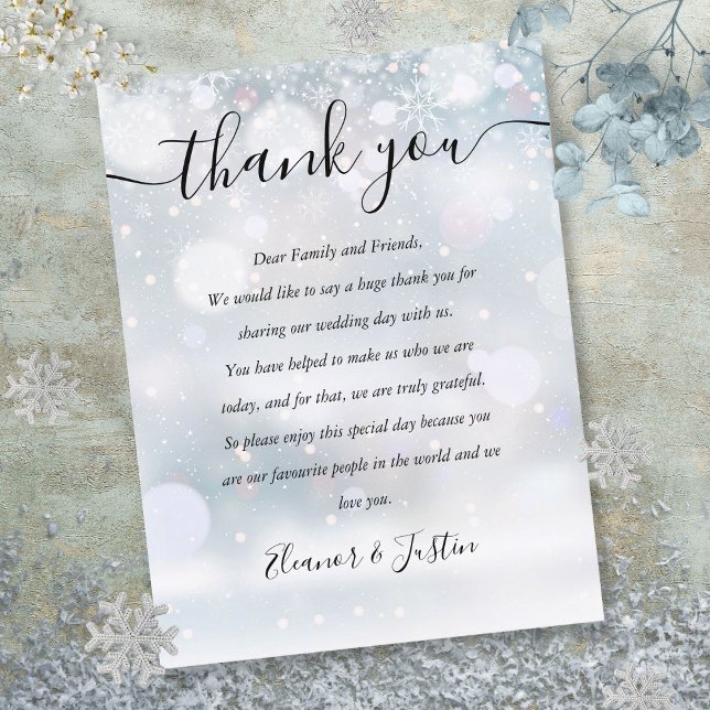 Vinter Snö Mottagning Tacksamhets Kort (Winter Snow Reception Thank You Place Card)