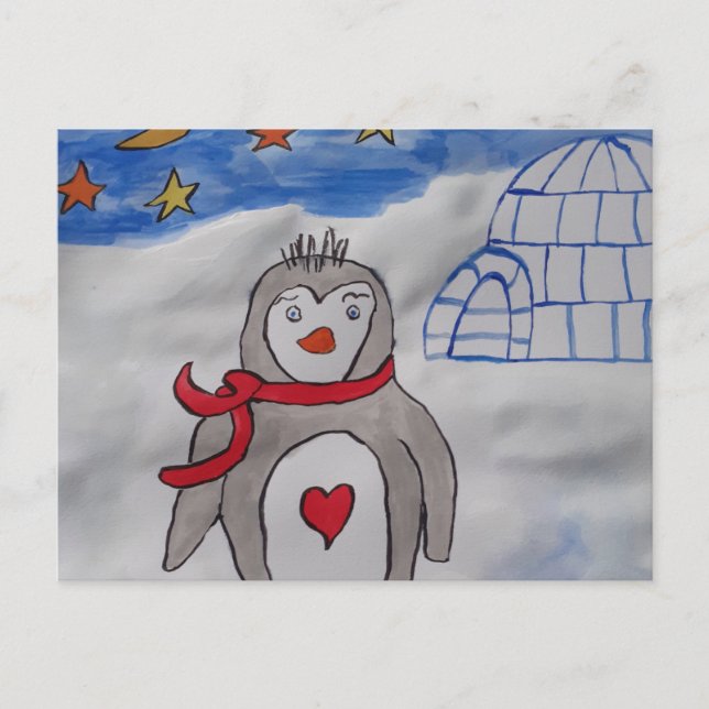 Vinter Snö Penguin-vykort Vykort (Framsida)