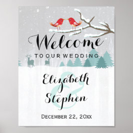 Vinter Snö Sagoland Fåglar Ren Bröllopsskylt Poster