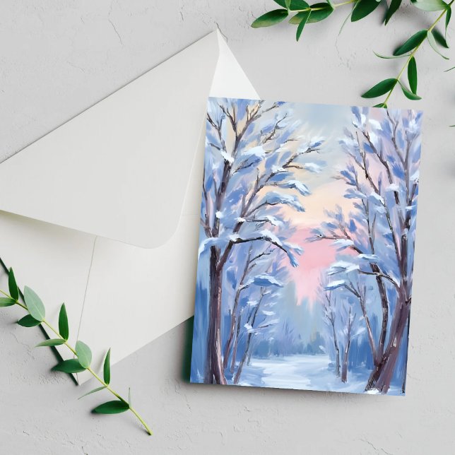 Vinter Snö Skog Akvarell Skogs Målning Kort (Skapare uppladdad)