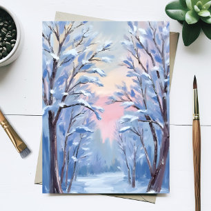 Vinter Snö Skog Akvarell Skogs Målning Vykort