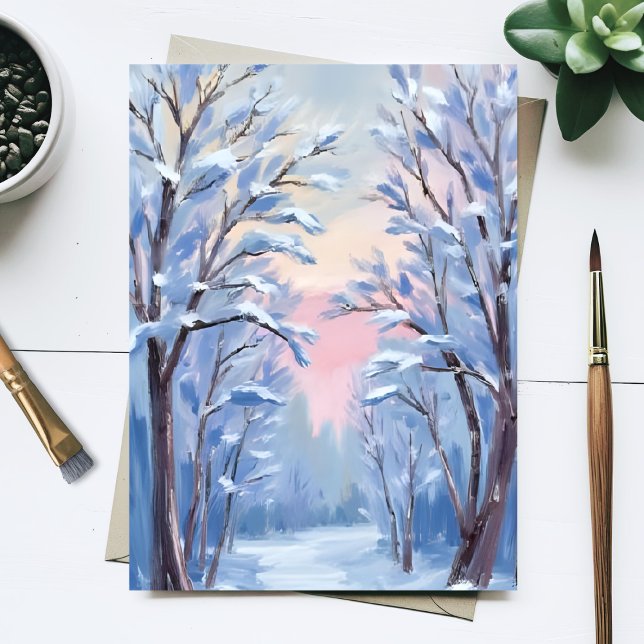 Vinter Snö Skog Akvarell Skogs Målning Vykort (Skapare uppladdad)