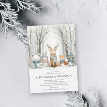 Vinter snö söta skogsdjur Samkönad Baby Shower