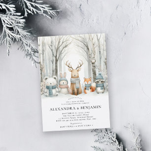 Vinter snö söta skogsdjur Samkönad Baby Shower Inbjudningar