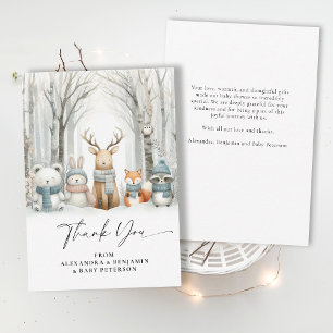 Vinter snö söta skogsdjur Samkönad baby shower Tack Kort