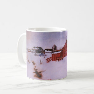 Vinter snö täckte stora stekar för rödladugårdar kaffemugg
