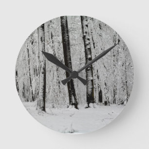 Vinter Snö Träd - - Rund Klocka