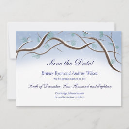 Vinter snö trädgrenar spara datum kort