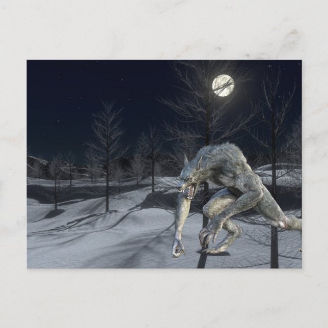 Vinter Snö Varulv Skräck Halloween Vykort (Framsida)