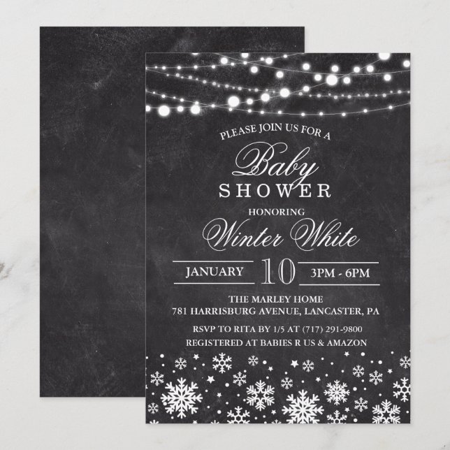 Vinter Snöflinga Baby Shower Inbjudan (Fram/baksida)