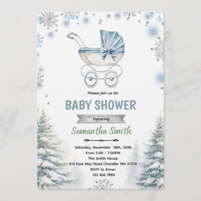 Vinter snöflinga baby shower inbjudan (Framsida)